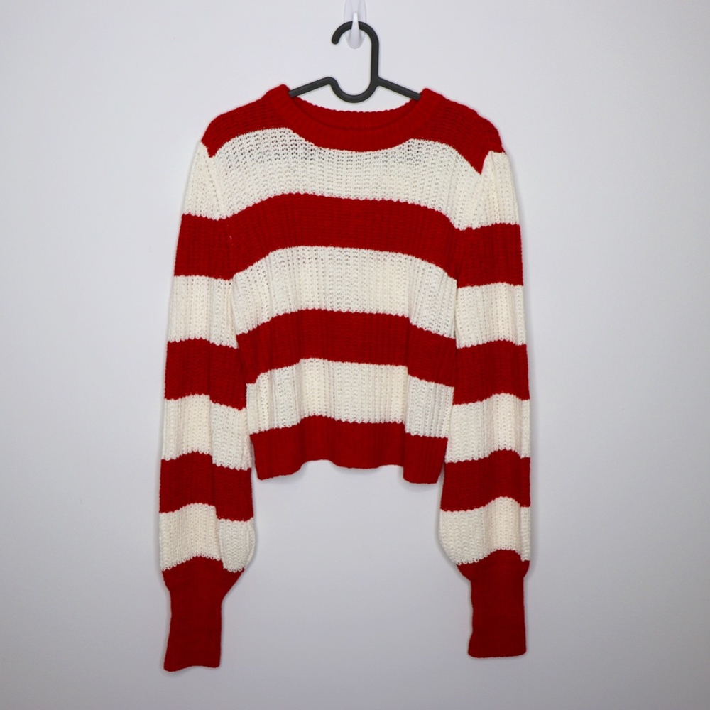 Express x Olivia Culpo Red & White Cropped Sweater Size Small